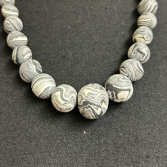 Handmade Gray, Black and White Beaded Necklace, 23” - Picture 2 of 9